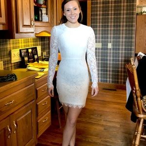 Lulus White Lace Long Sleeve Open Back Dress